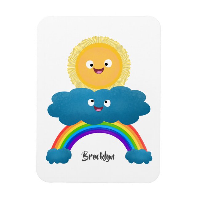 Cute happy sun cloud rainbow cartoon magnet (Vertical)