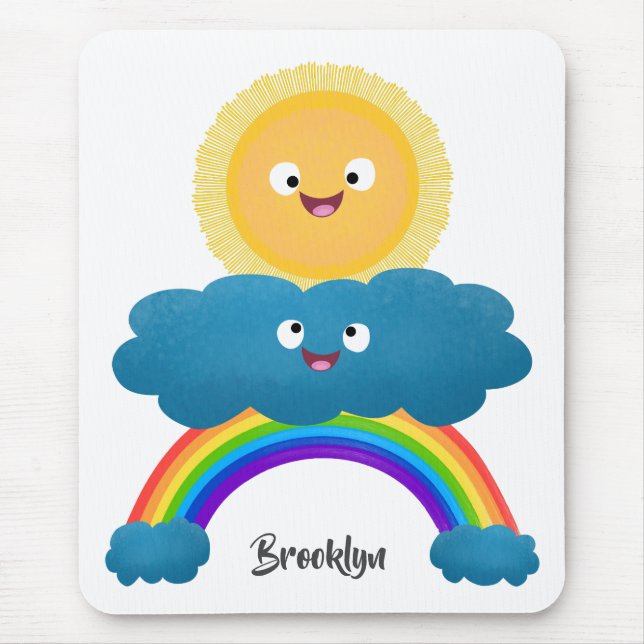 Cute happy sun cloud rainbow cartoon mouse pad (Front)