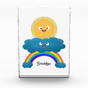 Cute happy sun cloud rainbow cartoon photo block