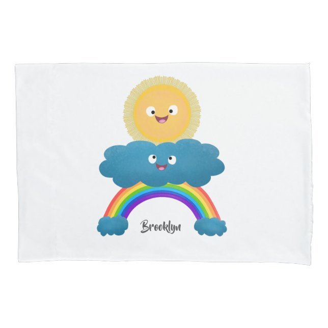 Cute happy sun cloud rainbow cartoon pillowcase (Front)