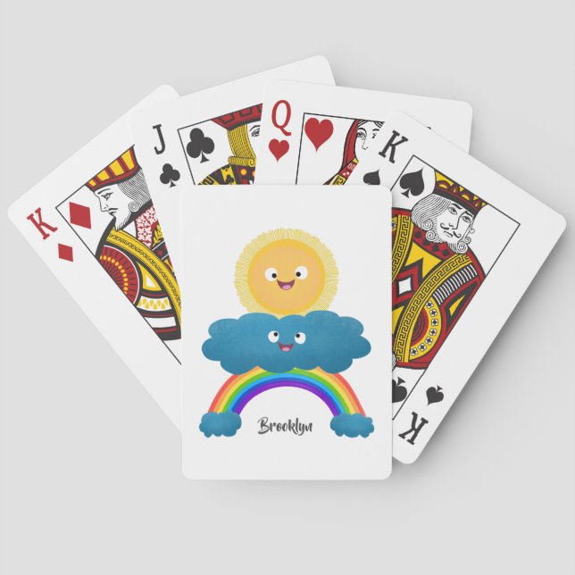 Cute happy sun cloud rainbow cartoon playing cards (Back)