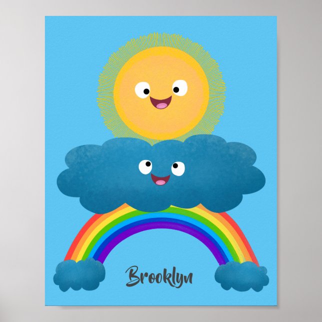 Cute happy sun cloud rainbow cartoon poster (Front)