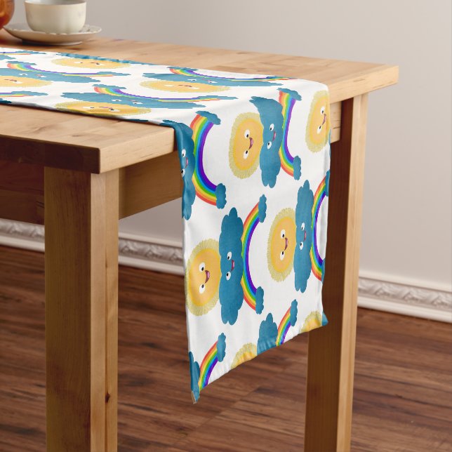 Cute happy sun cloud rainbow cartoon short table runner (In Situ)