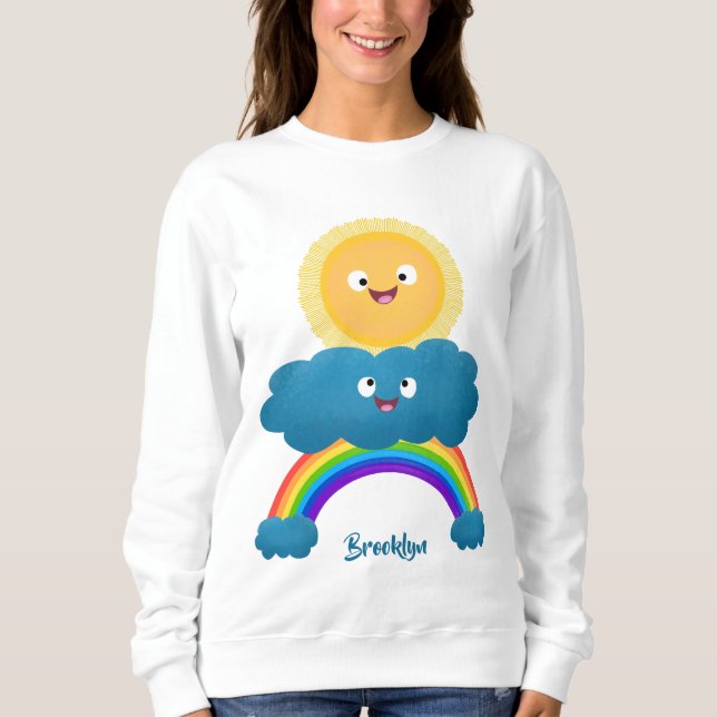 Cute happy sun cloud rainbow cartoon sweatshirt (Front)