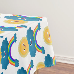 Cute happy sun cloud rainbow cartoon tablecloth