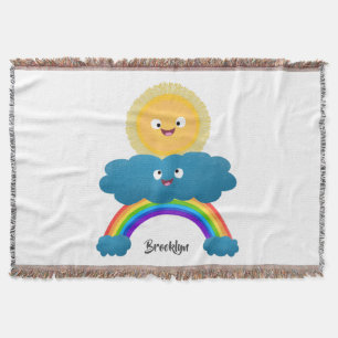Cute happy sun cloud rainbow cartoon throw blanket
