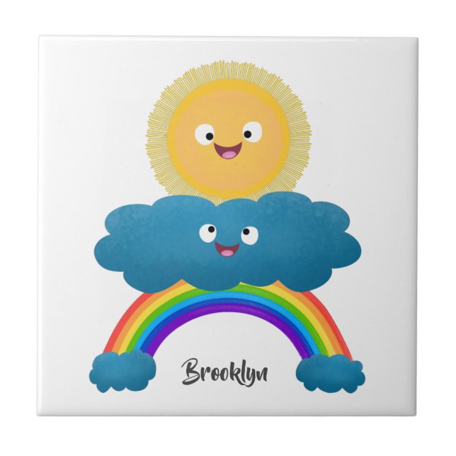 Cute happy sun cloud rainbow cartoon tile (Front)