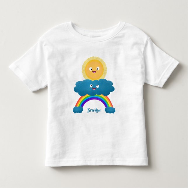Cute happy sun cloud rainbow cartoon toddler T-Shirt (Front)