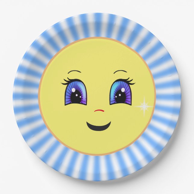 Cute Happy Sun Face &  Rays Paper Plate (Front)