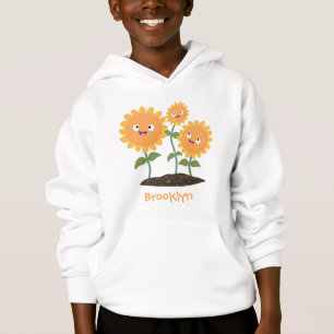 Cute happy sunflowers smiling cartoon illustration