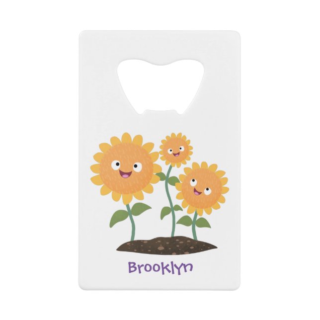 Cute happy sunflowers smiling cartoon illustration (Front)