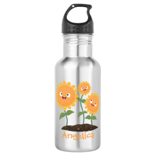 Cute happy sunflowers smiling cartoon illustration 532 ml water bottle
