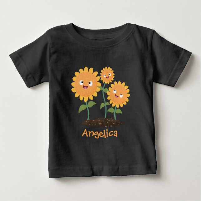 Cute happy sunflowers smiling cartoon illustration baby T-Shirt (Front)