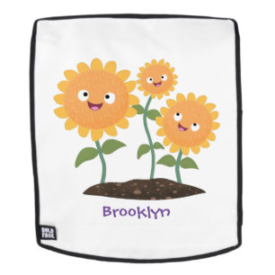 Cute happy sunflowers smiling cartoon illustration backpack