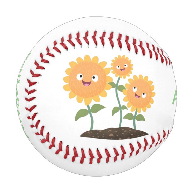 Cute happy sunflowers smiling cartoon illustration baseball (Front Left)