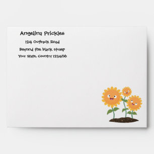 Cute happy sunflowers smiling cartoon illustration envelope