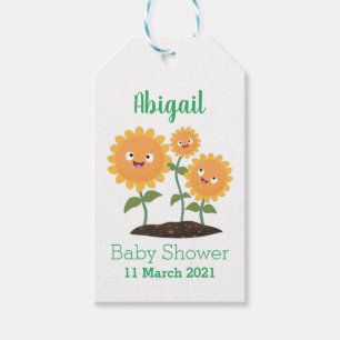 Cute happy sunflowers smiling cartoon illustration gift tags