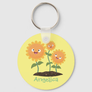 Cute happy sunflowers smiling cartoon illustration key ring