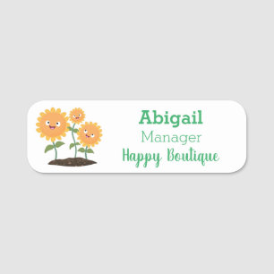 Cute happy sunflowers smiling cartoon illustration name tag