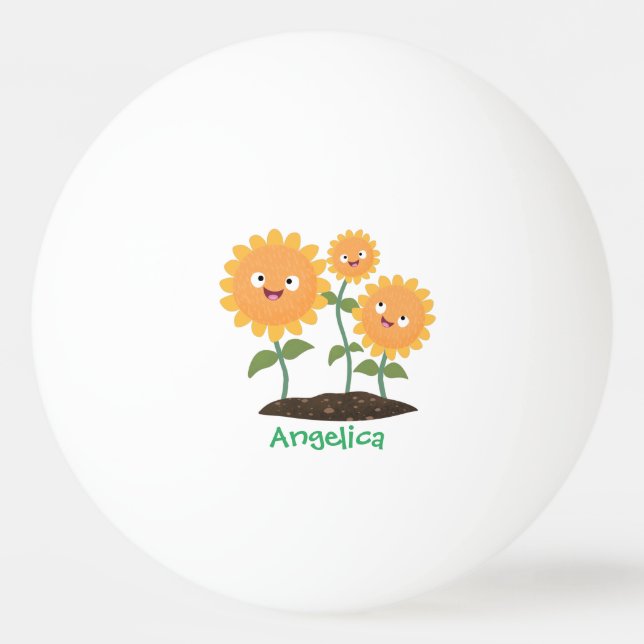 Cute happy sunflowers smiling cartoon illustration ping pong ball (Front)