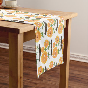 Cute happy sunflowers smiling cartoon illustration short table runner