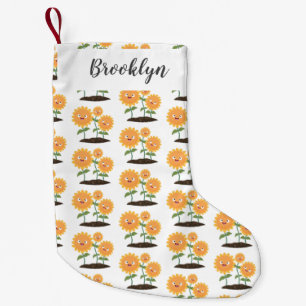 Cute happy sunflowers smiling cartoon illustration small christmas stocking