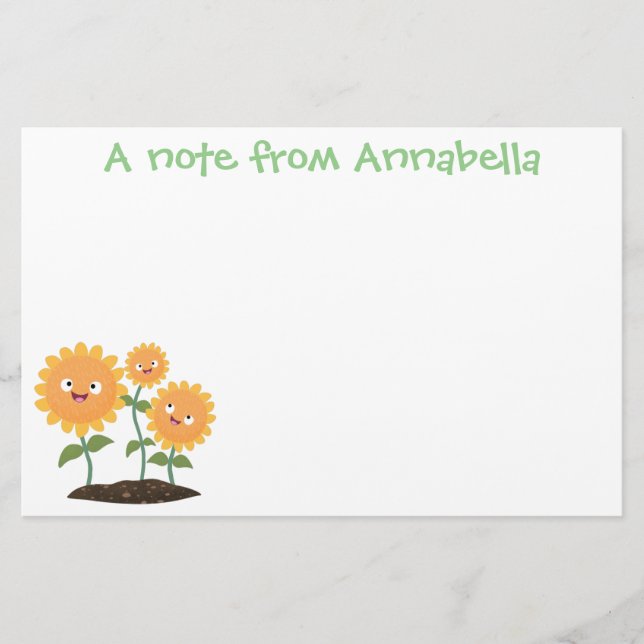 Cute happy sunflowers smiling cartoon illustration stationery (Front)