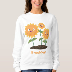 Cute happy sunflowers smiling cartoon illustration sweatshirt