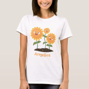 Cute happy sunflowers smiling cartoon illustration T-Shirt