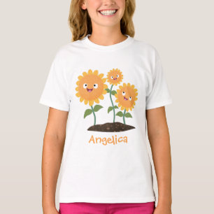 Cute happy sunflowers smiling cartoon illustration T-Shirt