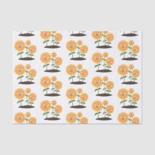 Cute happy sunflowers smiling cartoon illustration tissue paper