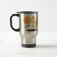 Cute happy sunflowers smiling cartoon illustration