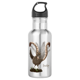Cute happy superb lyrebird cartoon illustration  532 ml water bottle