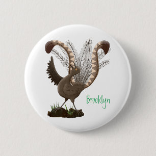 Cute happy superb lyrebird cartoon illustration 6 cm round badge
