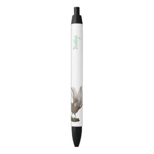 Cute happy superb lyrebird cartoon illustration black ink pen