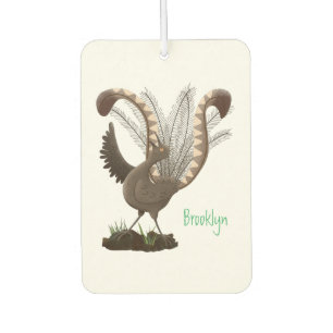 Cute happy superb lyrebird cartoon illustration  car air freshener