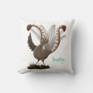 Cute happy superb lyrebird cartoon illustration cushion