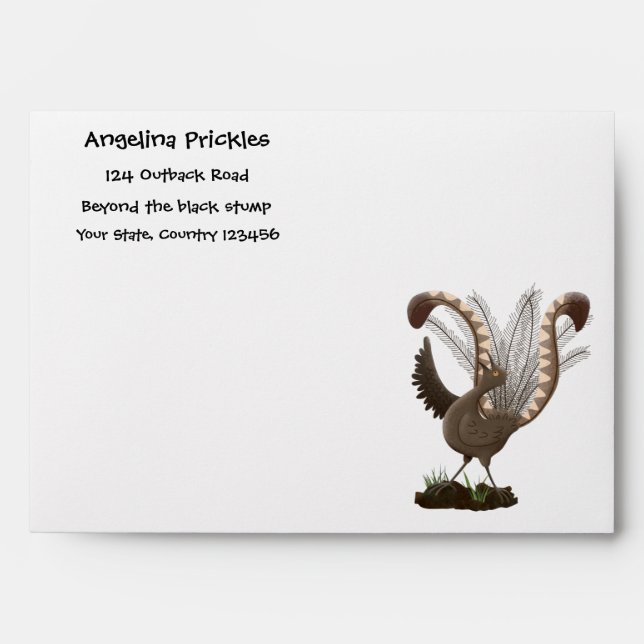 Cute happy superb lyrebird cartoon illustration  envelope (Front)