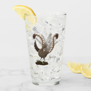 Cute happy superb lyrebird cartoon illustration   glass