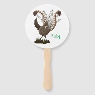 Cute happy superb lyrebird cartoon illustration hand fan