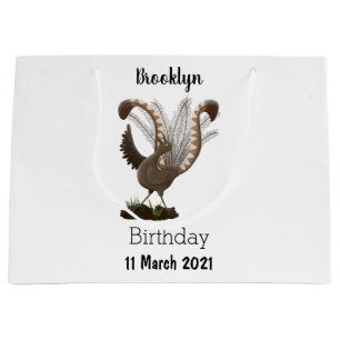 Cute happy superb lyrebird cartoon illustration  large gift bag