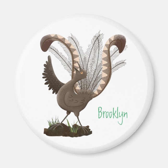 Cute happy superb lyrebird cartoon illustration magnet (Front)