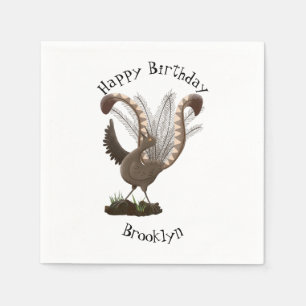 Cute happy superb lyrebird cartoon illustration  napkin