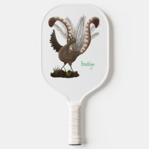 Cute happy superb lyrebird cartoon illustration pickleball paddle