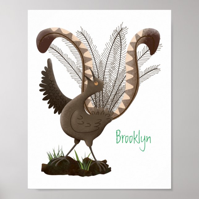 Cute happy superb lyrebird cartoon illustration poster (Front)