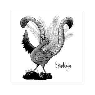 Cute happy superb lyrebird cartoon illustration rubber stamp