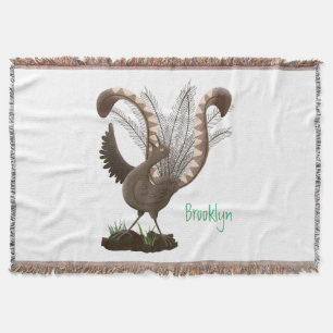 Cute happy superb lyrebird cartoon illustration throw blanket