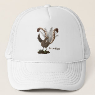 Cute happy superb lyrebird cartoon illustration trucker hat