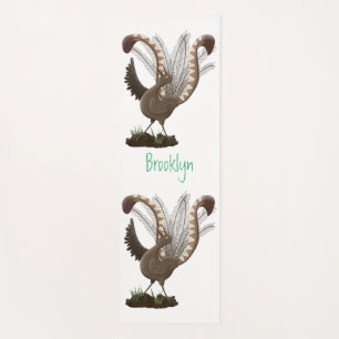 Cute happy superb lyrebird cartoon illustration yoga mat