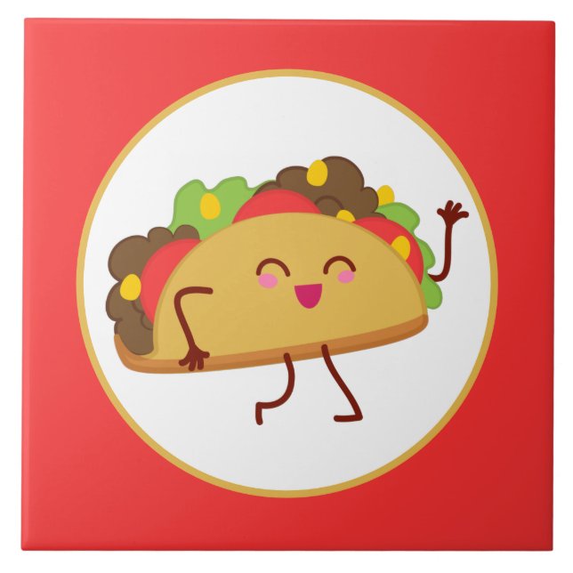 cute happy taco decor kitchen tile (Front)